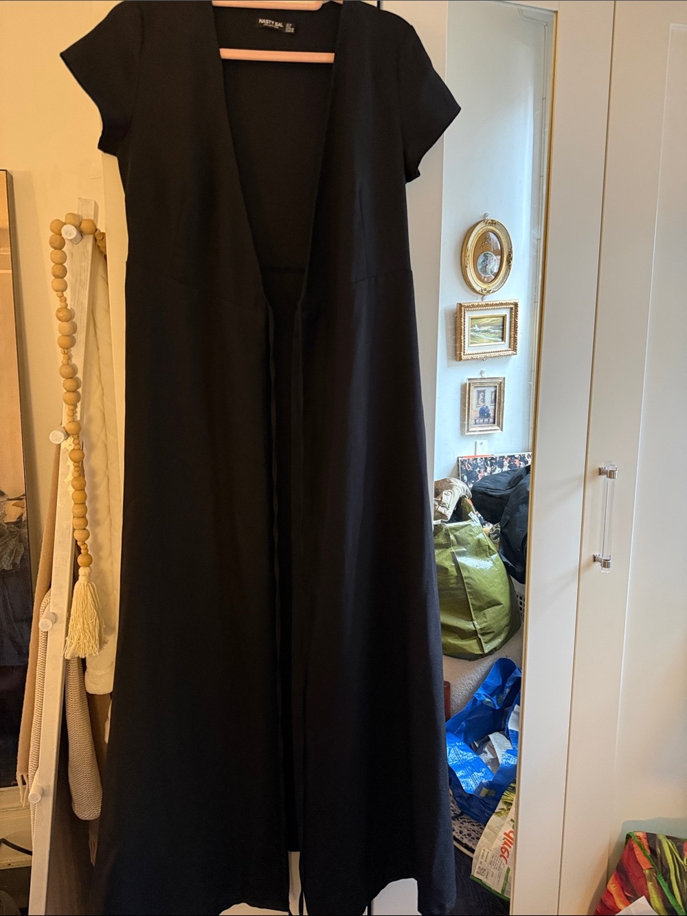 Nasty Gal Black Short-Sleeve Tie-Front Maxi Dress